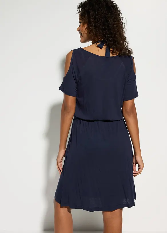 Strandkleid aus feiner Viskose in blau von hinten (Totalaufnahme) - bonprix