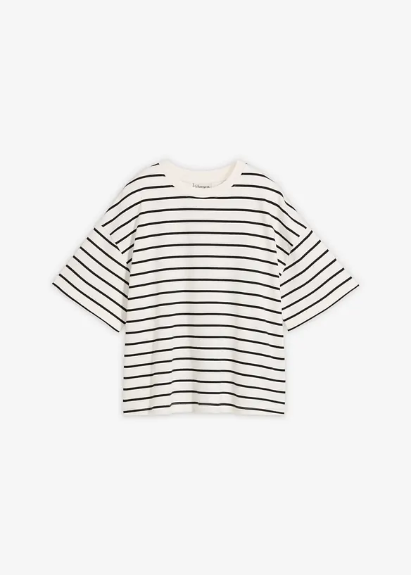 Streifen-Shirt aus reiner Bio-Baumwolle in weiß von vorne - bonprix
