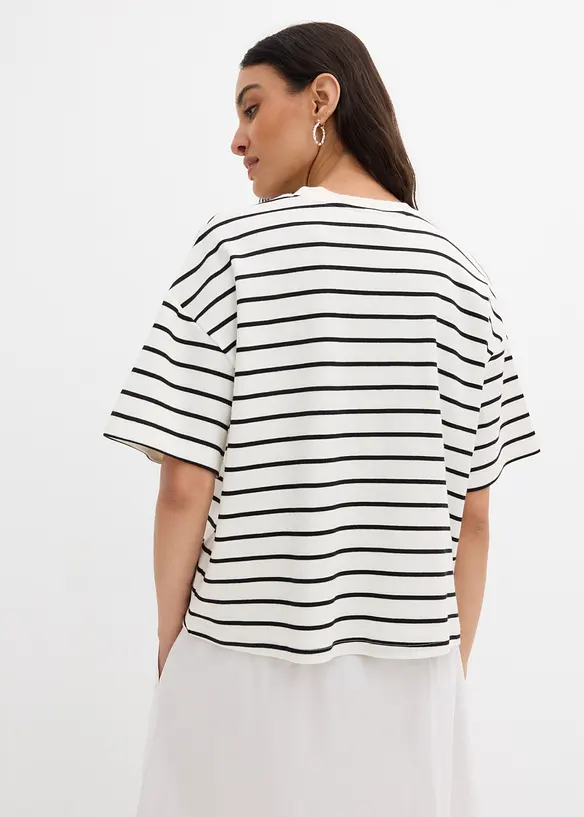 Streifen-Shirt aus reiner Bio-Baumwolle in weiß von hinten (im Anschnitt) - bonprix