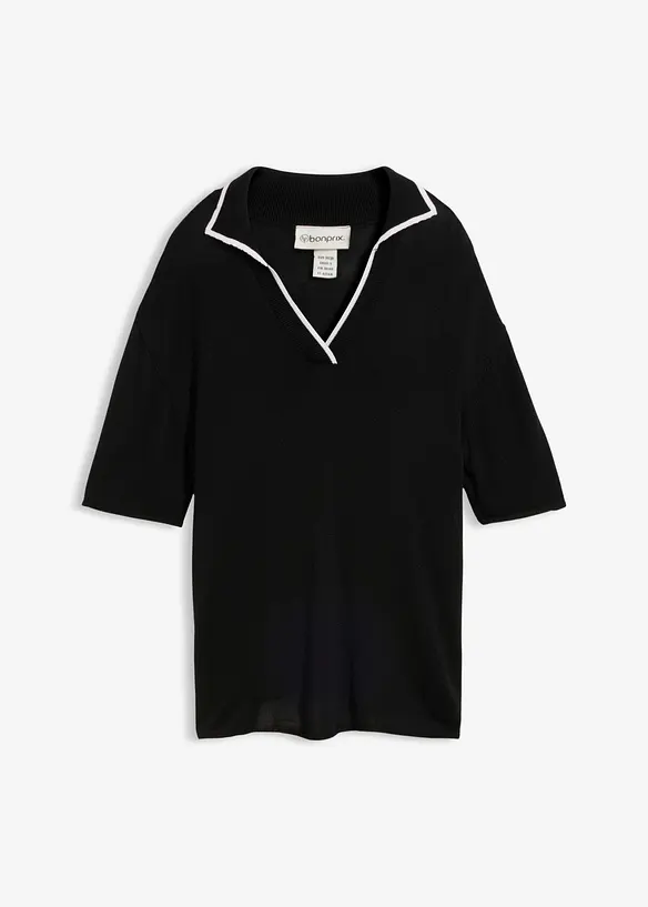 Polo Fein-Strickshirt aus Viskose-Mix in schwarz von vorne - bonprix Polo Fein-Strickshirt aus Viskose-Mix in schwarz von vorne - bonprix