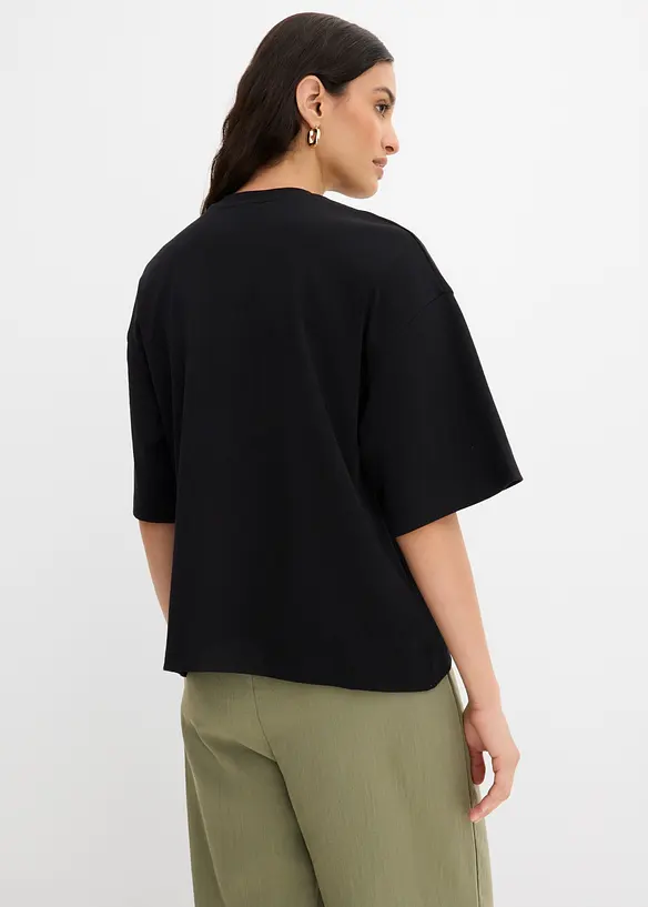 Oversize-Shirt mit asymmetrischem Saum aus reiner Bio-Baumwolle in schwarz von hinten (im Anschnitt) - bonprix