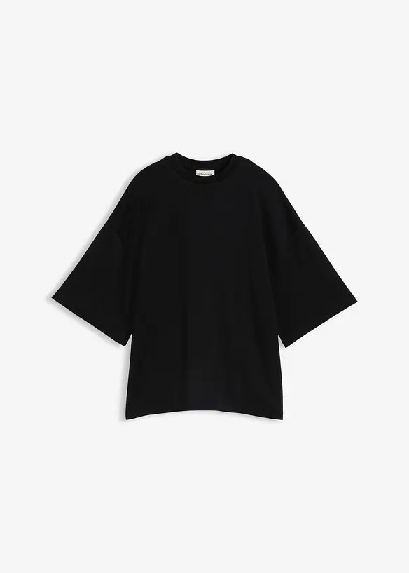 Oversize-Shirt mit asymmetrischem Saum aus reiner Bio-Baumwolle in schwarz von vorne - bonprix