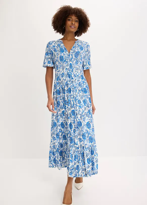 Jerseykleid aus softem Viskose-Mix in weiß von vorne (Totalaufnahme) - bonprix Jerseykleid aus softem Viskose-Mix in weiß von vorne (Totalaufnahme) - bonprix