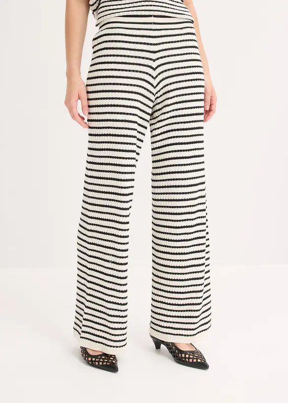 Strickhose aus luftigem Leinen-Mix in weiß von vorne - bonprix