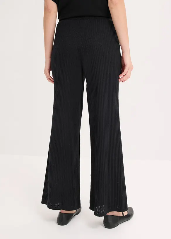 Strickhose aus luftigem Leinen-Mix in schwarz von hinten - bonprix