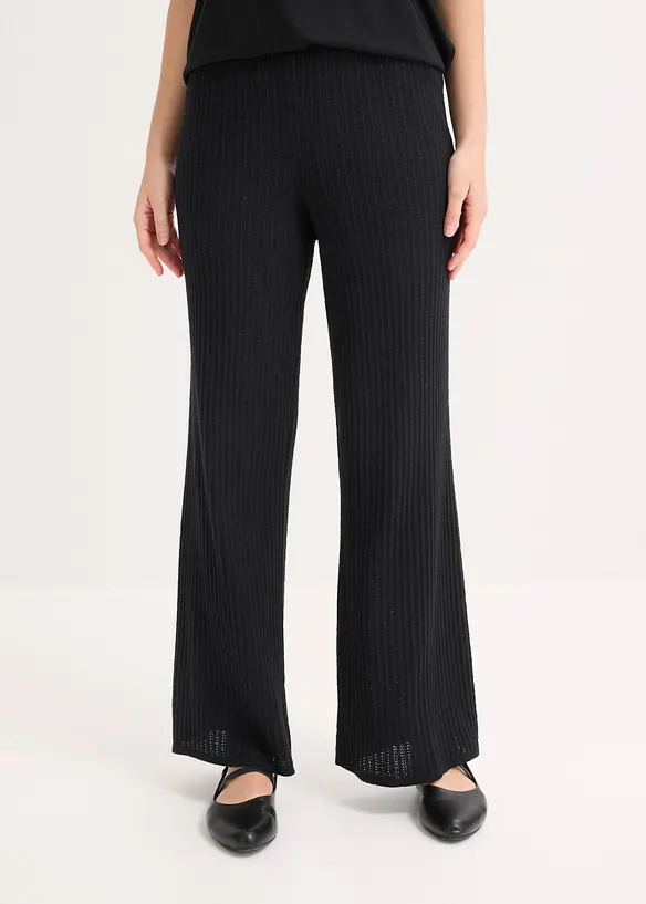 Strickhose aus luftigem Leinen-Mix in schwarz von vorne - bonprix