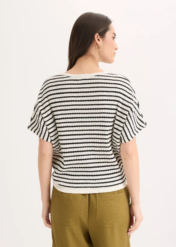 Strickshirt aus luftigem Leinen-Mix in weiß von hinten (im Anschnitt) - bonprix