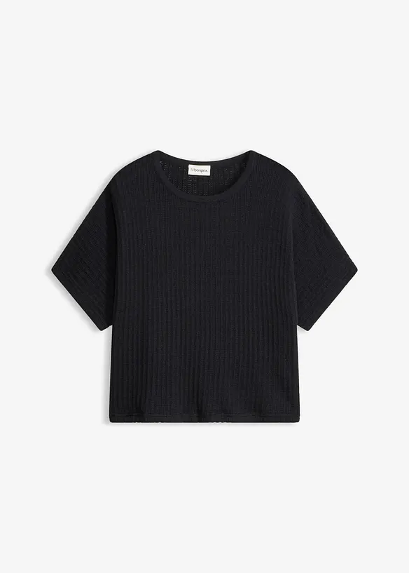 Strickshirt aus luftigem Leinen-Mix in schwarz von vorne - bonprix