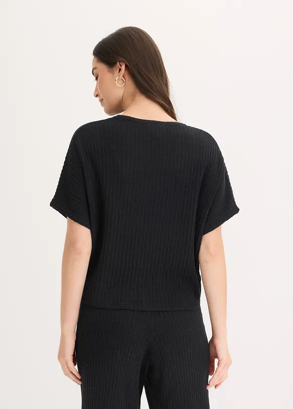 Strickshirt aus luftigem Leinen-Mix in schwarz von hinten (im Anschnitt) - bonprix