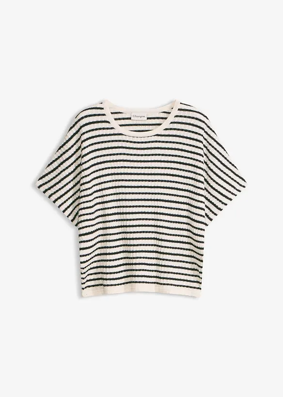 Strickshirt aus luftigem Leinen-Mix in weiß von vorne - bonprix