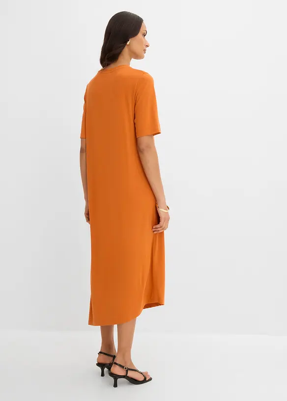 Shirtkleid mit asymmetrischem Saum aus Modal-Mix in orange von hinten (Totalaufnahme) - bonprix Shirtkleid mit asymmetrischem Saum aus Modal-Mix in orange von hinten (Totalaufnahme) - bonprix