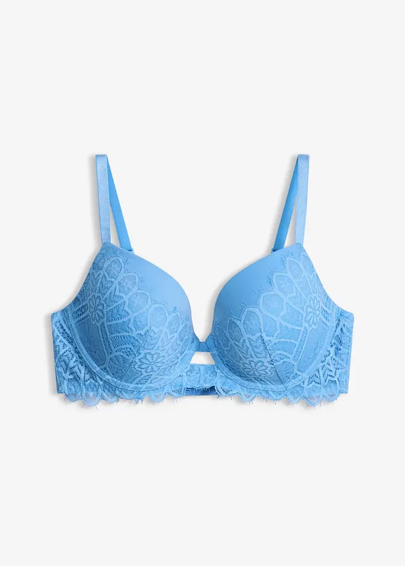 Schalen-BH mit zarter Spitze in blau von vorne - bonprix