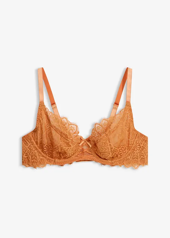 Bügel-BH mit zarter Spitze in orange von vorne - bonprix