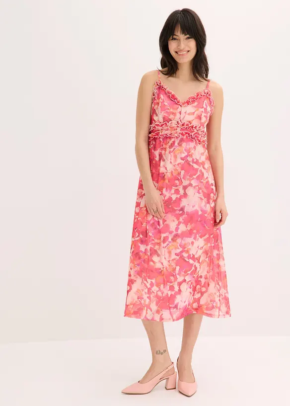 Trägerkleid aus softem Mesh in pink von vorne (Totalaufnahme) - bonprix