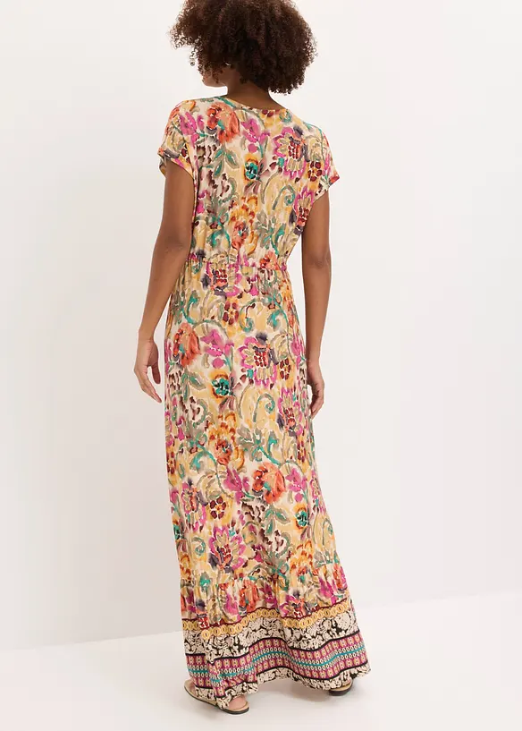 Jerseykleid aus softem Vikose-Mix in beige von hinten (Totalaufnahme) - bonprix