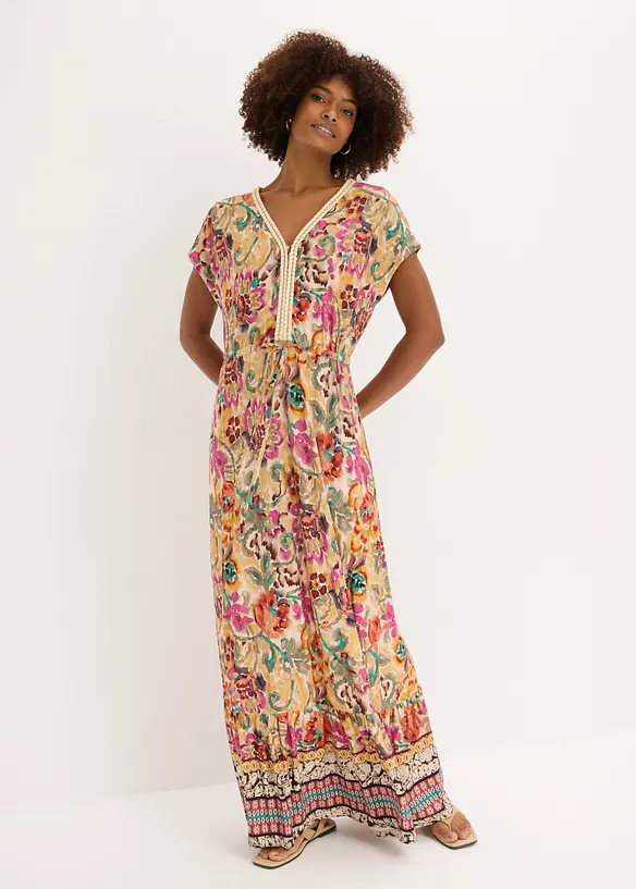 Jerseykleid aus softem Vikose-Mix in beige von vorne (Totalaufnahme) - bonprix