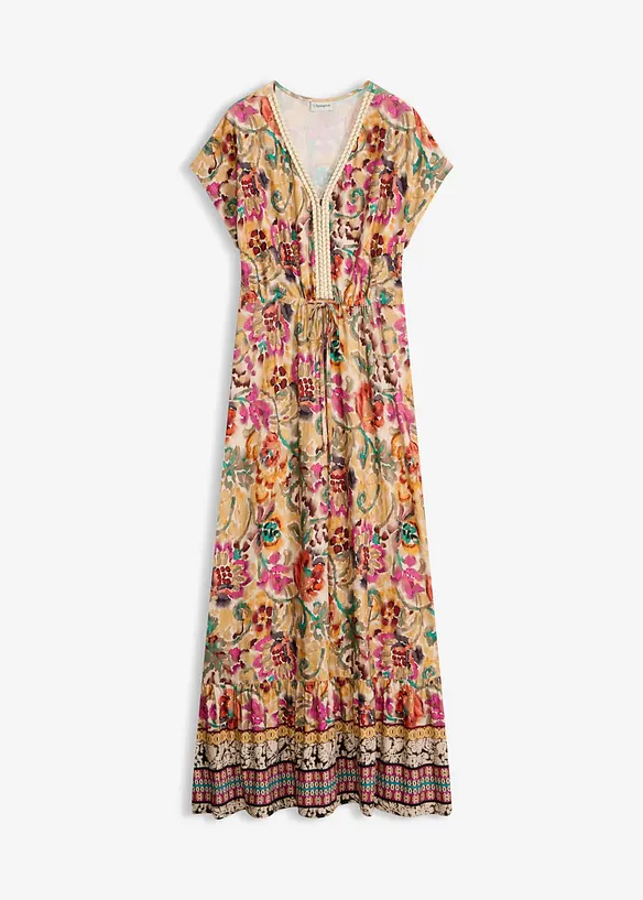Jerseykleid aus softem Vikose-Mix in beige von vorne - bonprix
