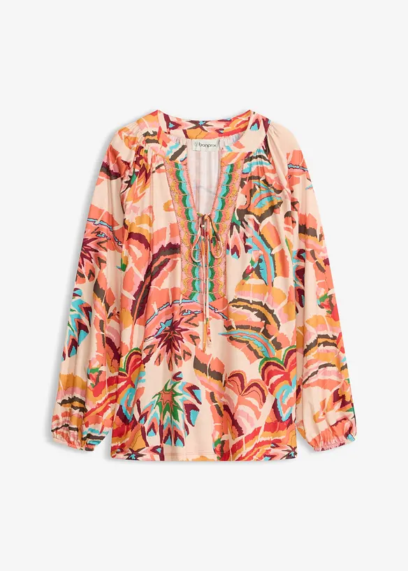 Shirtbluse mit dekorativem Bindeband in orange von vorne - bonprix