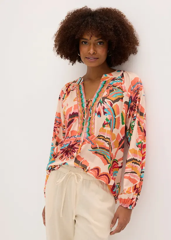 Shirtbluse mit dekorativem Bindeband in orange von vorne (im Anschnitt) - bonprix