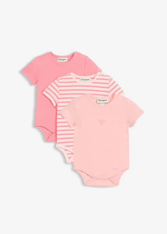 Baby Kurzarmbody aus Bio-Baumwolle (3er Pack) in rosa von vorne - bonprix