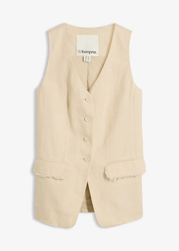 Anzugweste aus reinem Leinen in beige von vorne - bonprix