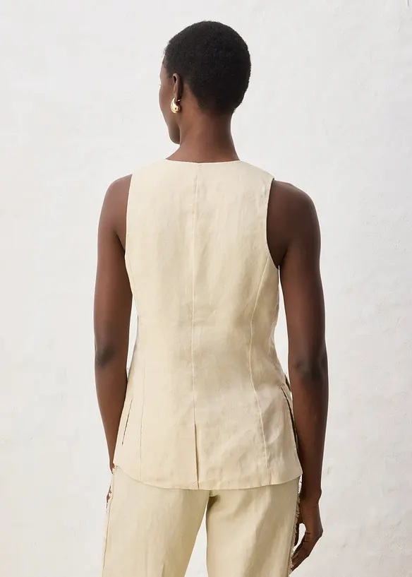 Anzugweste aus reinem Leinen in beige von hinten (im Anschnitt) - bonprix