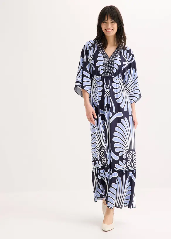 Maxikleid aus fließender Viskose in blau von vorne (Totalaufnahme) - bonprix