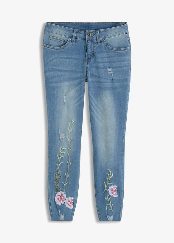 Skinny-Jeans Low Waist, cropped in blau von vorne - bonprix