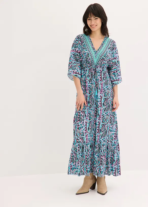 Maxikleid aus fließender Viskose in blau von vorne (Totalaufnahme) - bonprix