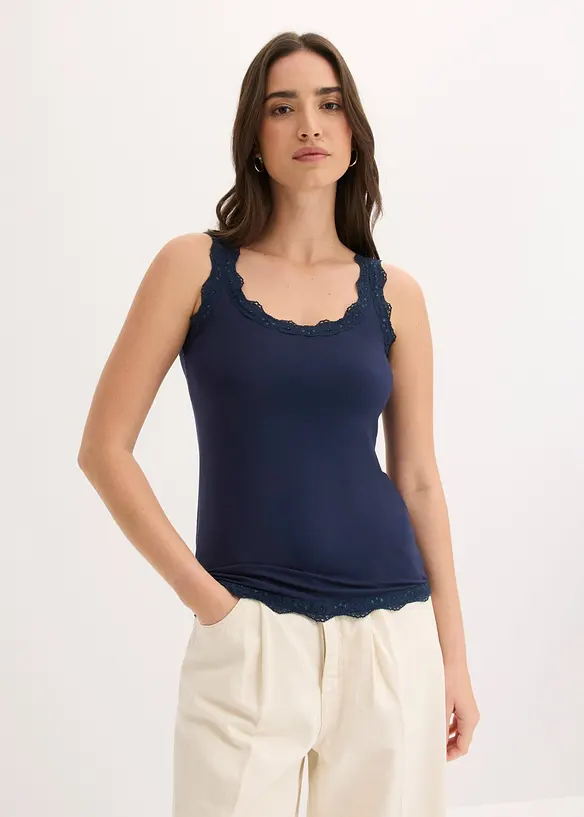 Top aus softem Viskose-Mix (2er-Pack) in blau von vorne (im Anschnitt) - bonprix