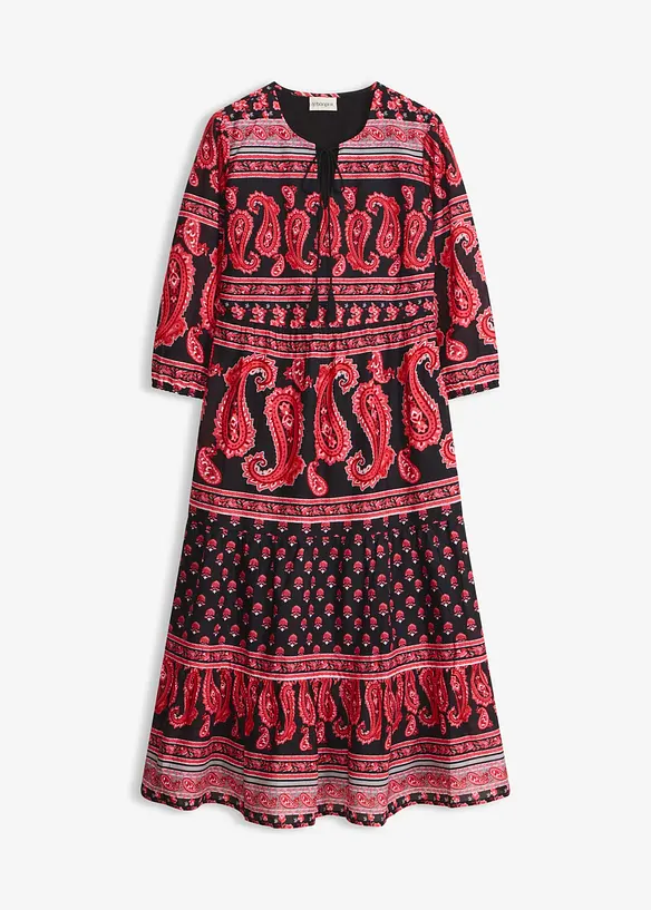 Midikleid aus reiner Baumwolle in schwarz von vorne - bonprix