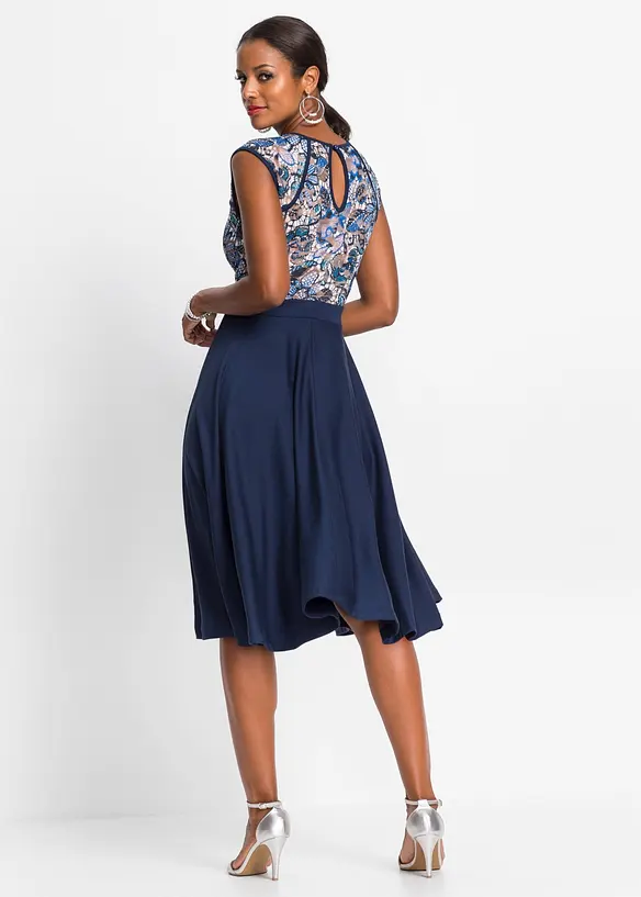 Midikleid mit Spitze in blau von hinten (Totalaufnahme) - bonprix Midikleid mit Spitze in blau von hinten (Totalaufnahme) - bonprix