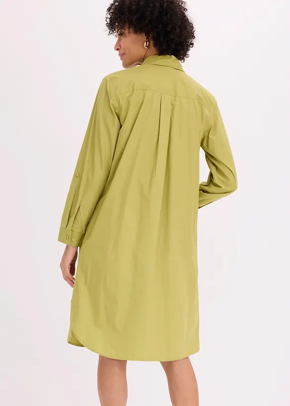 Hemdblusenkleid aus Baumwoll-Popeline in grün von hinten (Totalaufnahme) - bonprix Hemdblusenkleid aus Baumwoll-Popeline in grün von hinten (Totalaufnahme) - bonprix