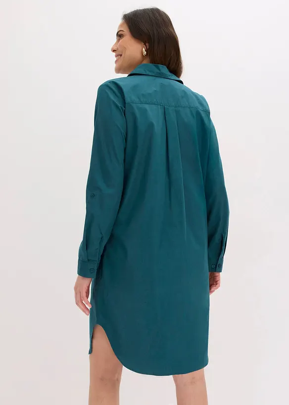 Hemdblusenkleid aus Baumwoll-Popeline in petrol von hinten (Totalaufnahme) - bonprix Hemdblusenkleid aus Baumwoll-Popeline in petrol von hinten (Totalaufnahme) - bonprix