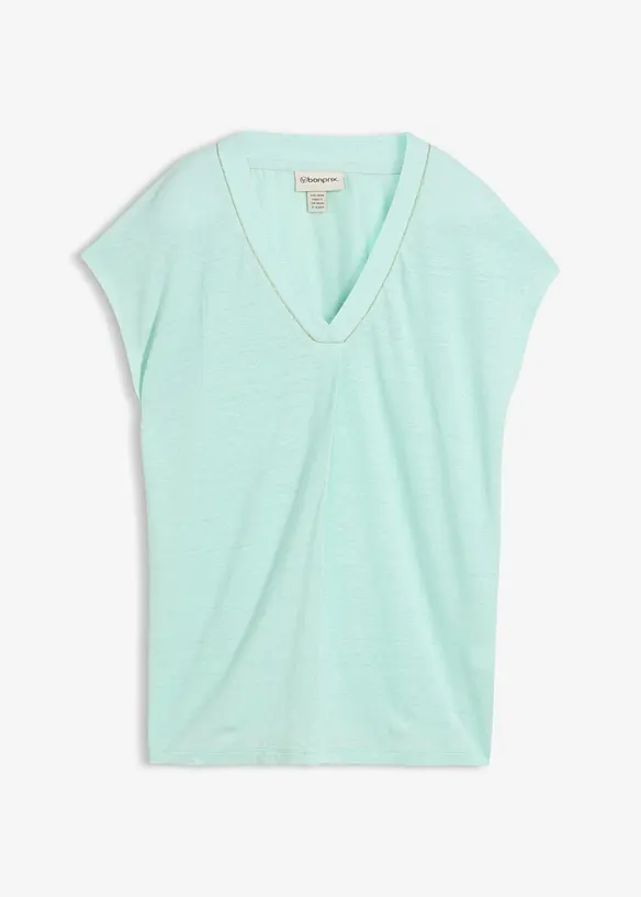 T-Shirt aus reinem Leinen in grün von vorne - bonprix