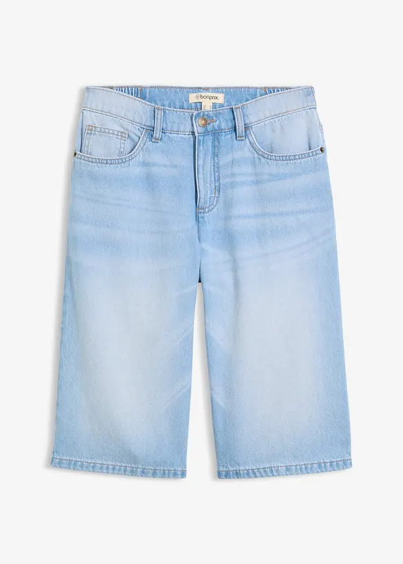 Leichte Jeans-Bermuda Mid Waist in blau von vorne - bonprix