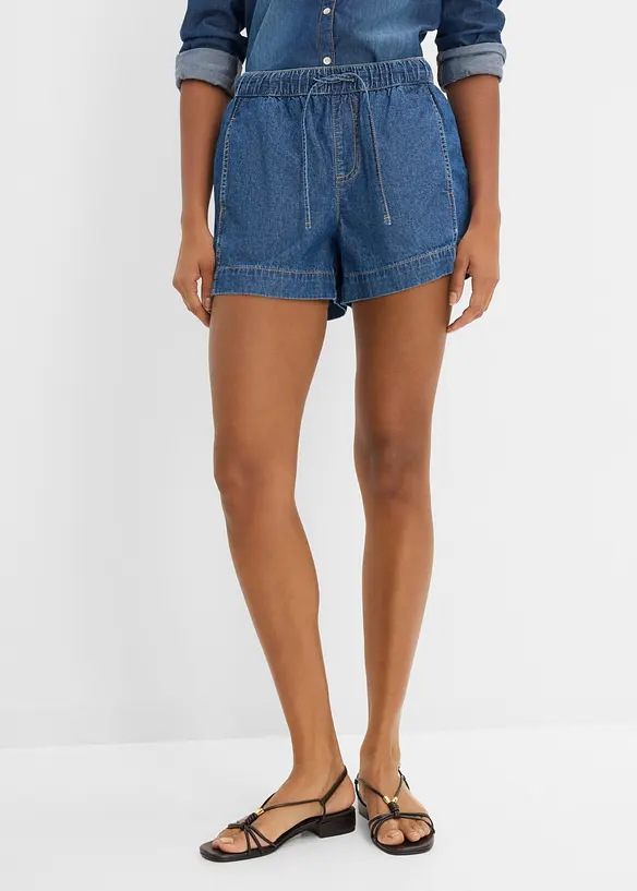 Leichte Jeans-Shorts Mid Waist, Bequembund in blau von vorne - bonprix