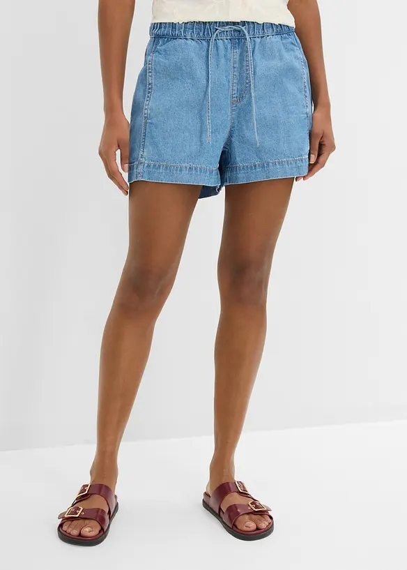 Leichte Jeans-Shorts Mid Waist, Bequembund in blau von vorne - bonprix