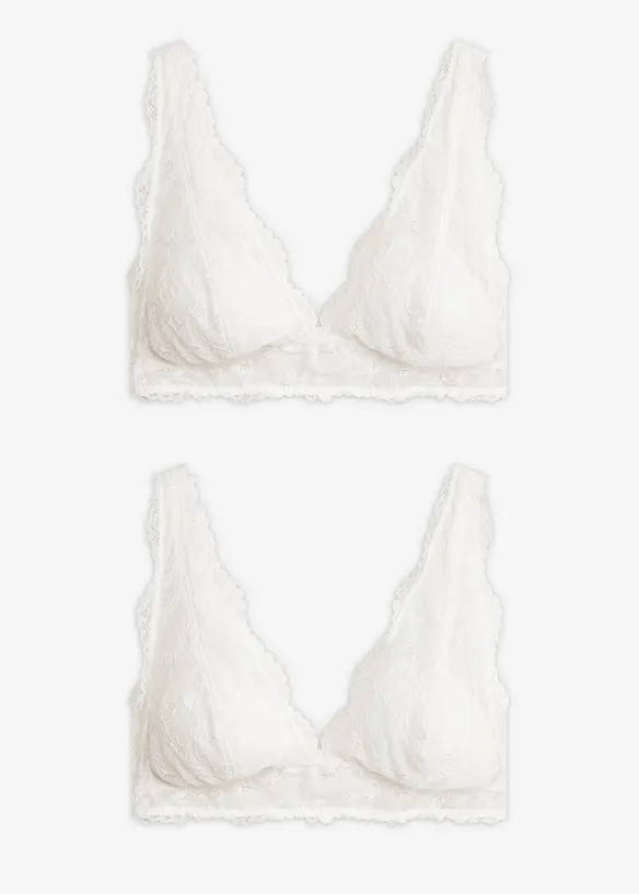 Bralette ohne Bügel aus edler Spitze (2er Pack) in weiß von vorne - bonprix