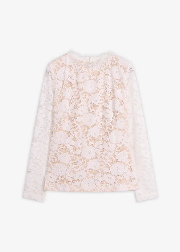 Langarmshirt aus Spitze in weiß von vorne - bonprix Langarmshirt aus Spitze in weiß von vorne - bonprix