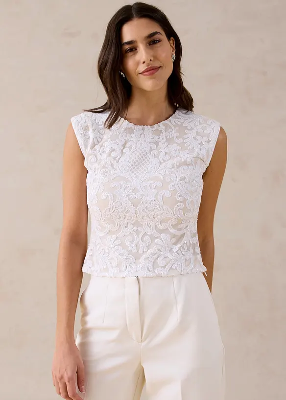 Pailletten-Top in weiß von vorne (im Anschnitt) - bonprix Pailletten-Top in weiß von vorne (im Anschnitt) - bonprix