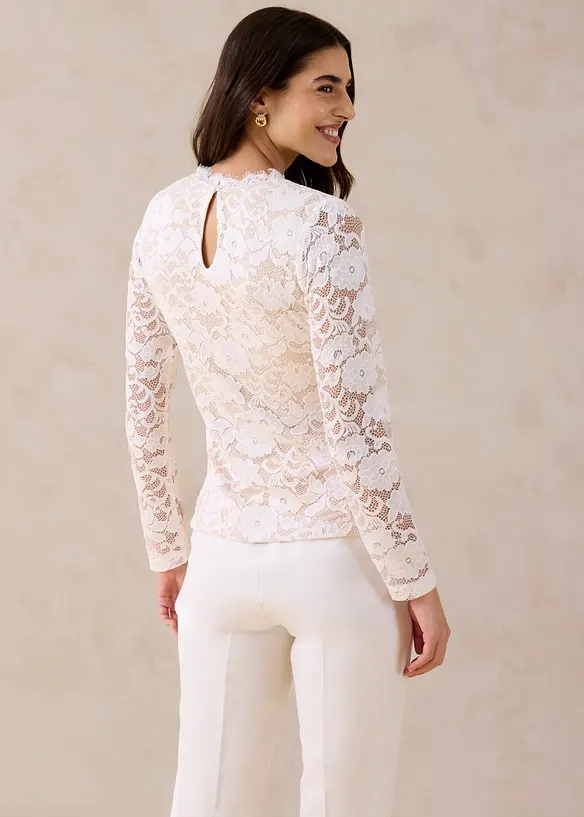 Langarmshirt aus Spitze in weiß von hinten (im Anschnitt) - bonprix Langarmshirt aus Spitze in weiß von hinten (im Anschnitt) - bonprix