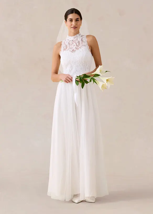 Brautkleid aus Tüll und Spitze in weiß von vorne (Totalaufnahme) - bonprix Brautkleid aus Tüll und Spitze in weiß von vorne (Totalaufnahme) - bonprix