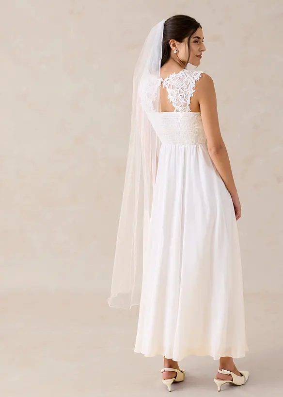 Abend-Maxikleid mit Spitze in weiß von hinten (Totalaufnahme) - bonprix