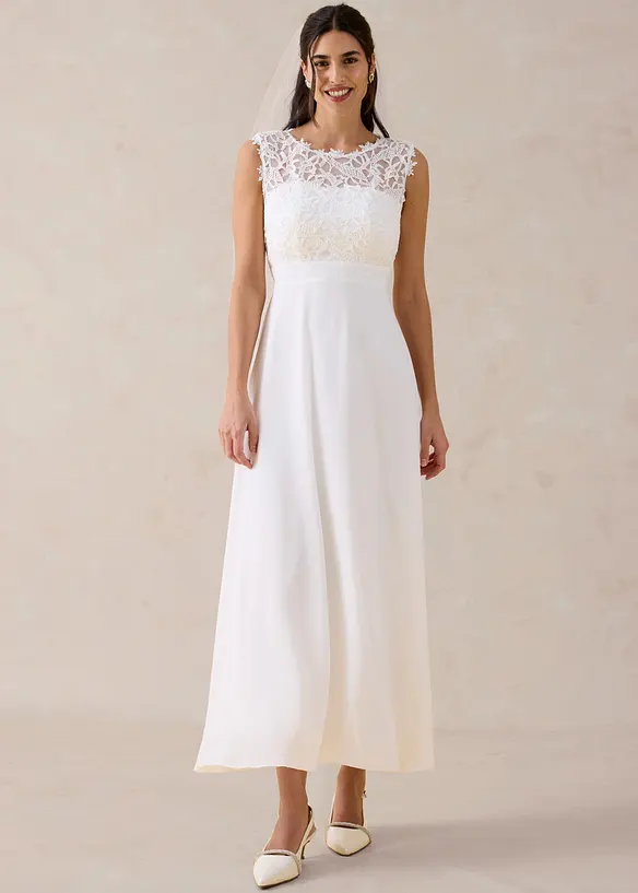 Abend-Maxikleid mit Spitze in weiß von vorne (Totalaufnahme) - bonprix