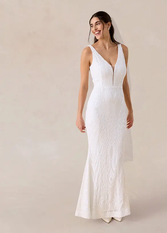 Brautkleid mit Paillettenstickerei in weiß von vorne (Totalaufnahme) - bonprix