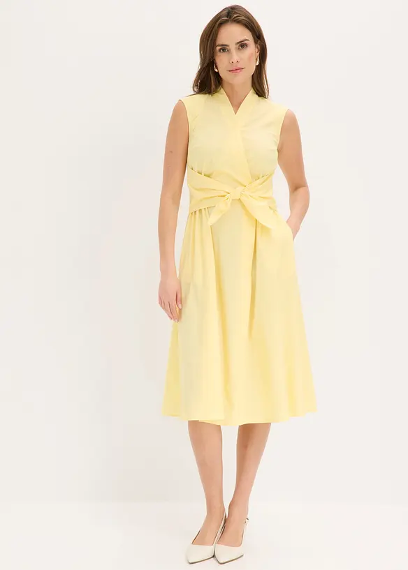 Kleid mit Bindedetail in gelb von vorne (Totalaufnahme) - bonprix Kleid mit Bindedetail in gelb von vorne (Totalaufnahme) - bonprix
