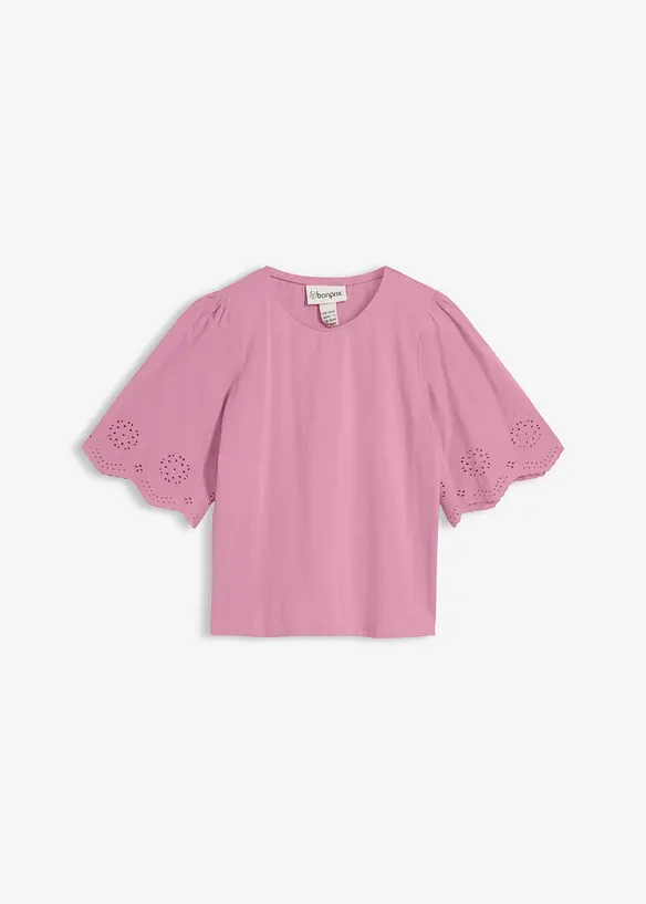 Shirt mit Lochstickerei in rosa von vorne - bonprix