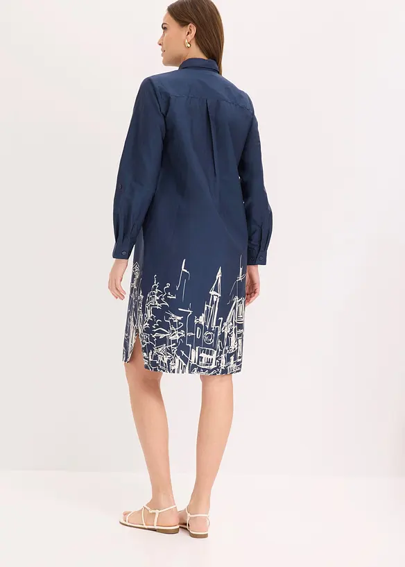 Hemdblusenkleid aus Baumwoll- Popeline in blau von hinten (Totalaufnahme) - bonprix Hemdblusenkleid aus Baumwoll- Popeline in blau von hinten (Totalaufnahme) - bonprix