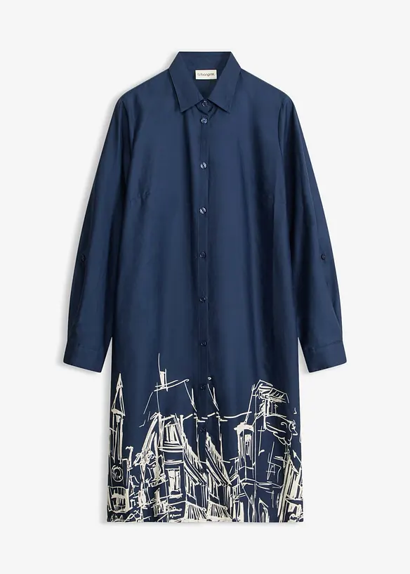 Hemdblusenkleid aus Baumwoll- Popeline in blau von vorne - bonprix Hemdblusenkleid aus Baumwoll- Popeline in blau von vorne - bonprix